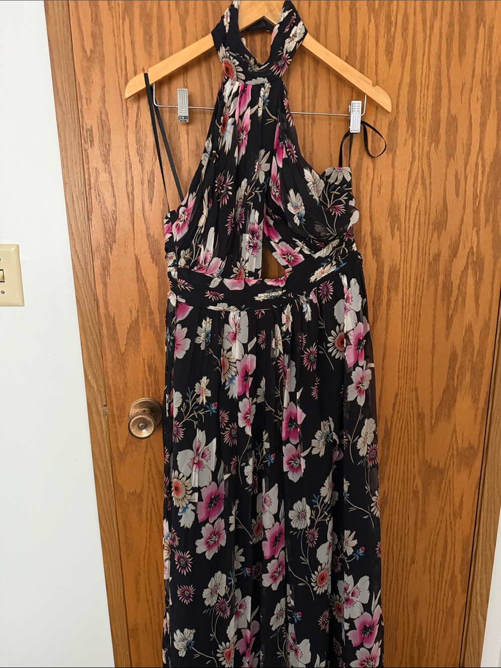 Floral Halter Maxi Dress in Black and Pink